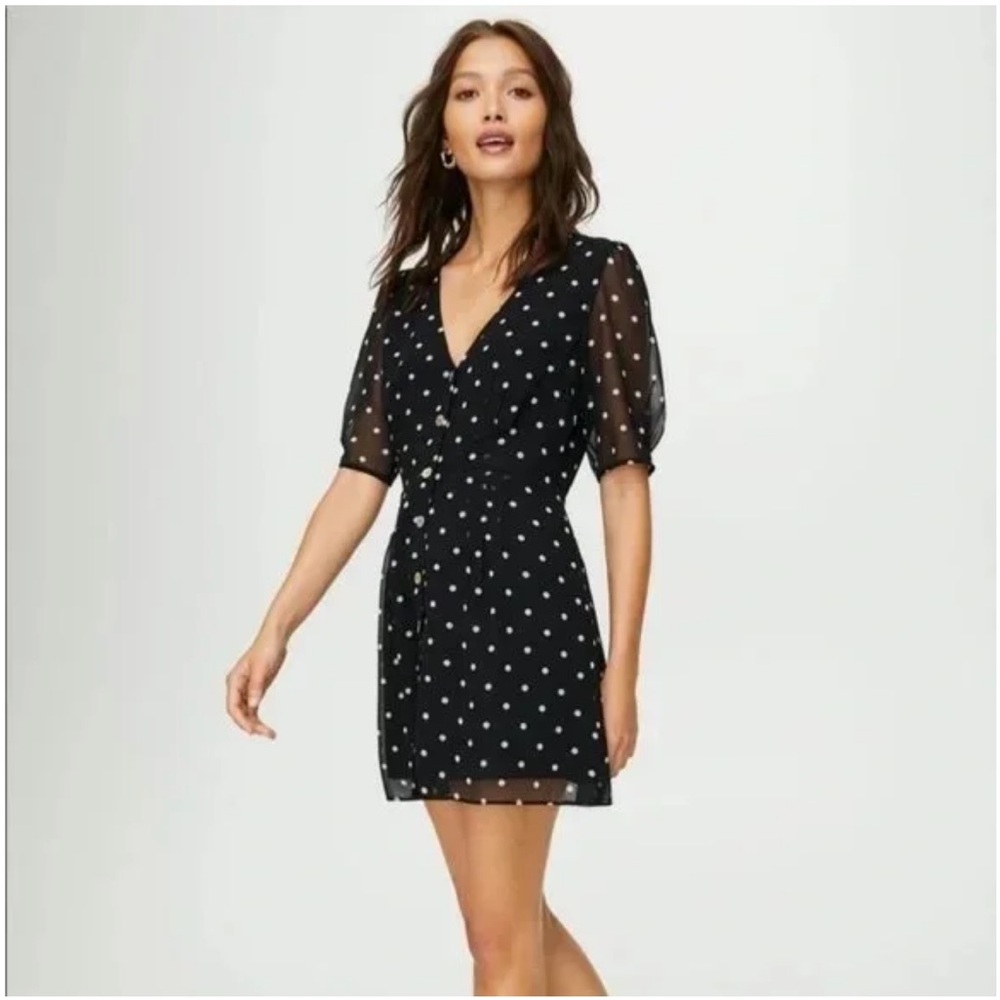 Wilfred Black Mini Dress with White Polka Dots, sz 8